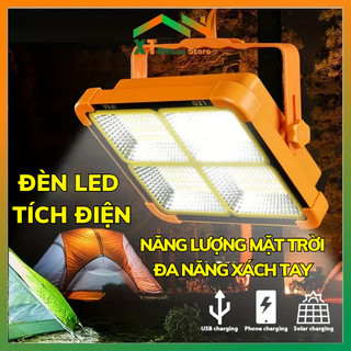 Đèn LED Năng Lượng Mặt Trời 300W Xách Tay 3 Màu,Đèn Cắm Trại Tích Điện, Đèn Cảnh Báo Ngoài Trời