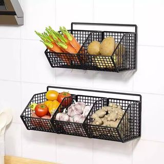 Kệ Giỏ Đựng Hành Tỏi Dán Tường Kệ Đựng Gia Vị Gắn Tường Bếp Tiện Lợi Sơn Tĩnh Điện Tặng Miếng Dán