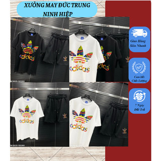 Bộ Quần Áo Thời Trang A Di Das 2 Màu Đen Trắng Họa Tiết Logo A Di Das Cam Xanh Trước Ngực