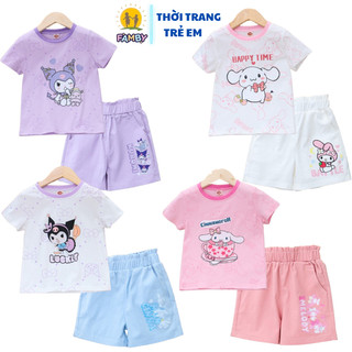 Set áo bé gái cotton co dãn 4 chiều mùa hè FAMBY đồ bộ cộc tay bé gái in họa tiết KOROMI 12-27kg