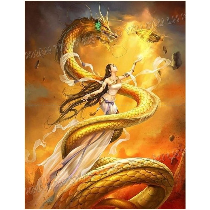 Tranh gắn đá 5D đính kín Vị Cổ Phật Nữ Oa Vá Trời