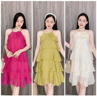  Váy yếm tầng có hoa đũi tơ [D22] Kho Sỉ Bảo Ngọc 