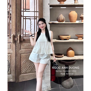 Set áo dập ly sát nách phối quần short
