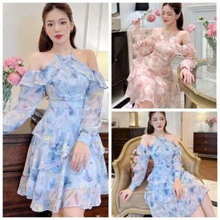 Đầm Voan Xòe Rớt Vai Siêu Xinh Cho Bạn Gái, Chất Voan 2 Lớp 2 Màu Xanh Hồng💥