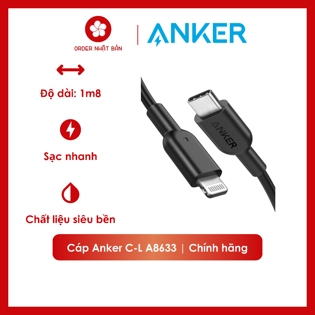 Cáp Sạc Type C to L Anker PowerLine II dài 1.8m - A8633