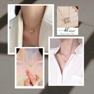  Vòng Cổ Titan Chữ H Dây Chuyền Titan Không Gỉ Chữ H Vòng Cổ Thép Titan Chữ H Đính Đá Zircon Sang Chảnh - N56