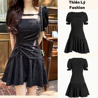 Váy Tiểu Thư Cổ Vuông Tay Bồng Xoắn Eo Tùng Xoè Tôn Dáng [TLV8]- Thiên Lý Fashion