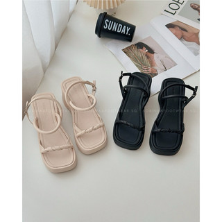 Giày sandal bánh mì cao gót đế xuồng quai mảnh nữ SOBINAA xăng đan dây da mềm mại đế cao chắc chắn mũi vuông thời trang