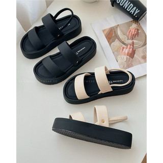 Sandal xuồng đế bằng SOBINAA- Giày thời trang hai quai ngang- phong cách quai sau thun- Xăng đan bánh mì đế cao 4cm
