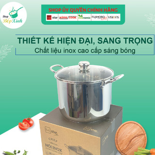 Nồi luộc gà inox 304 cao cấp 3 đáy bếp từ Fivestar Plus nắp kính size 28cm | 30cm , tặng 1 vá canh