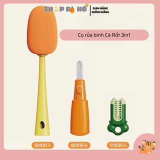 Cọ rửa bình Cà Rốt 3in1 Đa Năng Cho Mẹ Vệ Sinh Bình Sữa, Bình Nước Shopbeho
