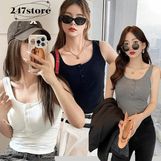 Áo ba lỗ nữ khuy cài ngực kèm mút ngực, áo croptop vạt bầu - 247store - aobalo023_p13k10