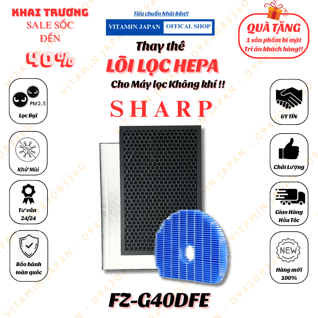 Màng lọc không khí Sharp: FZ-G40DFE, FZ-D40HFE, KC-G40EV, KC-G50EV,... Màng lọc Hepa, màng lọc than
