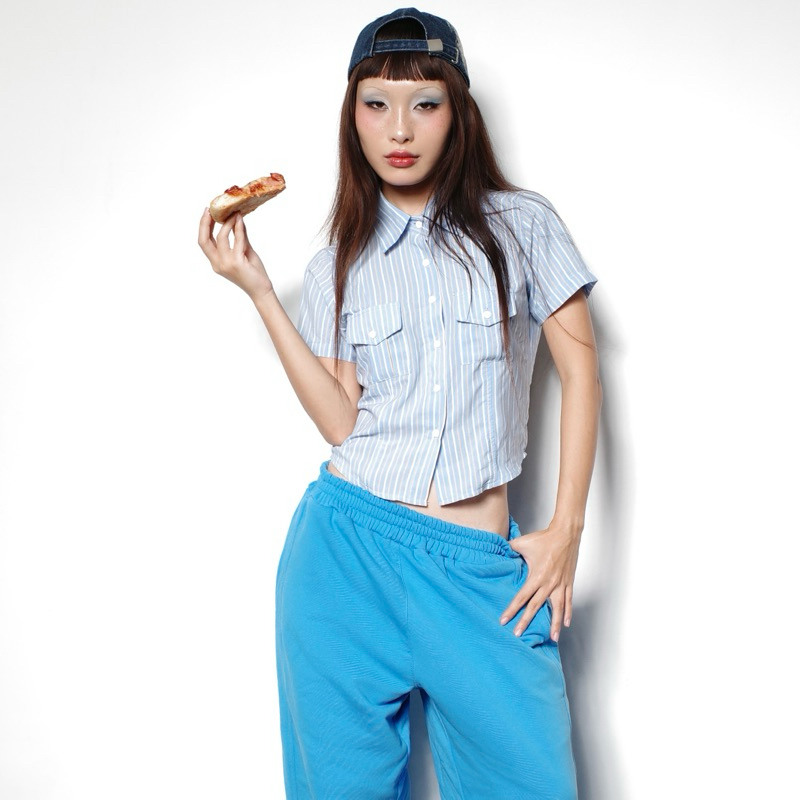 ERRORIST Basic Striped Blue Shirt - Áo sơ mi sọc xanh dáng lửng