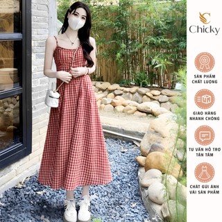 Đầm Váy 2 Dây Thiết Kế Bèo Ngực Kẻ Caro Dáng Dài Phong Cách Tiểu Thư Nàng Thơ Vibe Mùa Hè Nhẹ Nhàng Xinh Xắn
