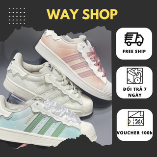 Giày_Adidas Sò Đủ Màu Nữ, Giày Thể Thao_Adidas SuperStar Sò 3 Màu Hồng Trắng Xanh Dễ Phối Đồ