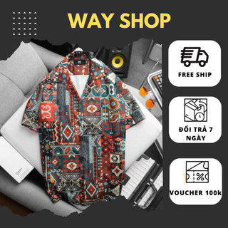 Áo Sơ Mi Lụa Nam, Áo Sơ Mi Nam Cuban Rica WAY SHOP Vải Lụa Hàn Thoáng Mát Chống Nhăn Hoạ Tiết Cá Tính Form Rộng