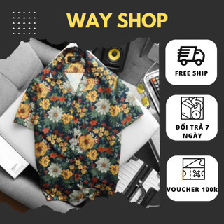 Áo Sơ Mi Lụa Nam, Áo Sơ Mi Nam Cuban Raya WAY SHOP Hoạ Tiết Hoa Cá Tính Thời Trang Chất Vải Mát Phù Hợp Đi Biển