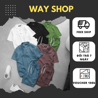 Set Bộ Đũi Nam, Set Bộ Đũi Cổ V WAY SHOP Chất Vải Đũi Mây Nhẹ Thoáng Mát Co Giãn Thoải Mái Năng Động Trẻ Trung Đủ Màu