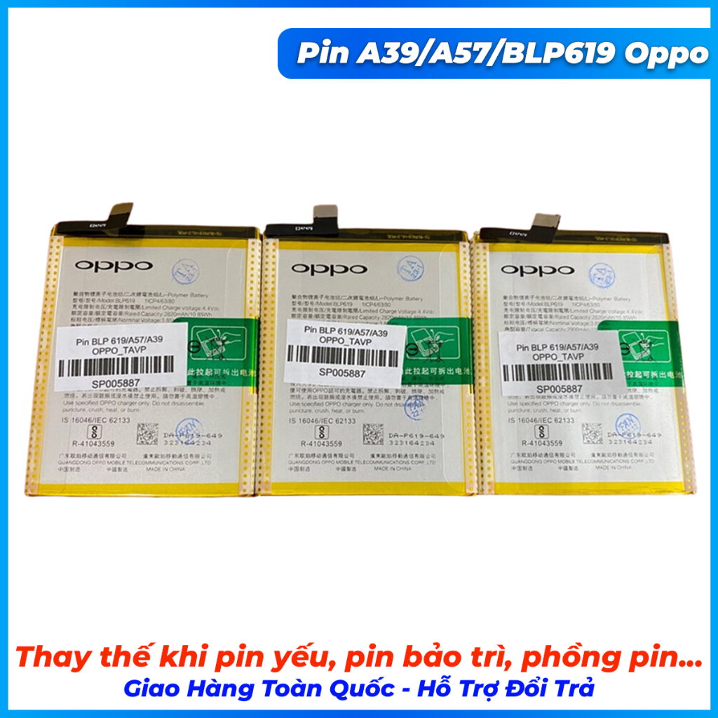 Pin oppo a39, a57 oppo, mã pin BLP619 ,mới