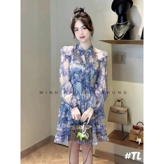 Váy Tơ Hoa Sam Xanh Siu Cấp (Có váy lót trong)