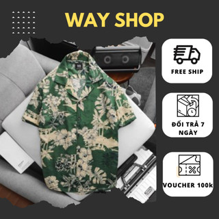Áo Sơ Mi Cuban Green Flower Đi Biển WAY SHOP Chất liệu đũi mềm mịn, thoáng mát. Form fit người đứng dáng cực đẹp