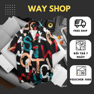 Áo Sơ Mi Lụa Nam, Áo Sơ Mi Lụa Hàn Nam Cuban Deniz WAY SHOP Hoạ Tiết Cá TÍnh Trẻ Trung Nổi Bật Đi Chơi Đi Cafe Đi Biển