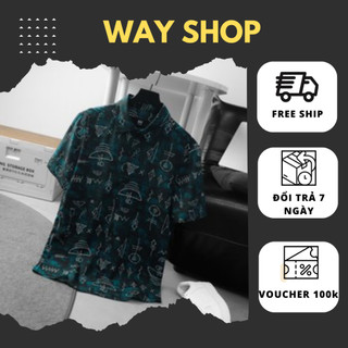 Áo Sơ Mi Lụa Nam, Áo Sơ Mi Nam Mercury WAY SHOP 2 Màu Xanh Than Xanh Ngọc Vải Mát Form Rộng Hoạ Tiết Nổi Bật Tôn Dáng