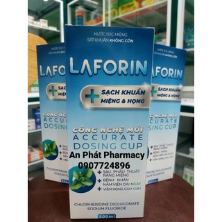Nước Súc Miệng Laforin Chlorhexidine Kháng Khuẩn Không Cồn Giảm Nhiệt Miệng, Sâu Răng - Chai 500ml