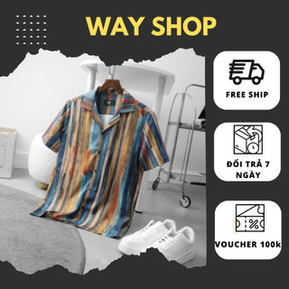 Sơ Mi Lụa Nam, Áo Sơ Mi Cuban Acher WAY SHOP Chất Vải Mềm Mịn Thoáng Mát Phù Hợp Đi Chơi Đi Biển Full Box