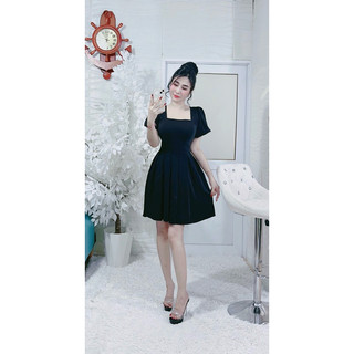 Đầm lụa Mango cổ vuông tay phồng