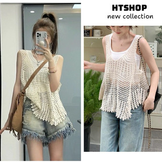 [HTSHOP]-Áo lưới đi biển áo ba lỗ nữ phong cách Boho  độc đáo phiên bản HQ
