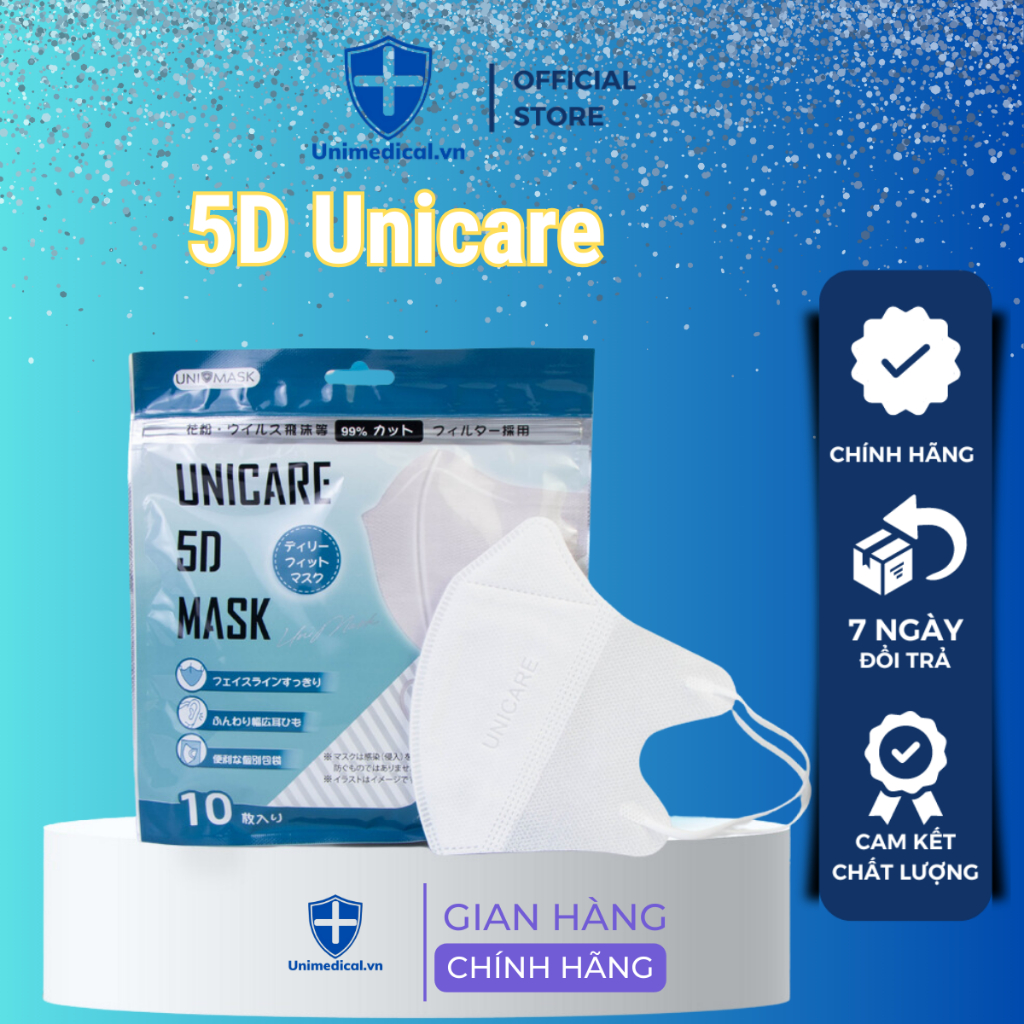 10 Chiếc Khẩu trang 5D Kháng Khuẩn Unimax,khẩu trang chống nắng, khẩu trang chống tia uv