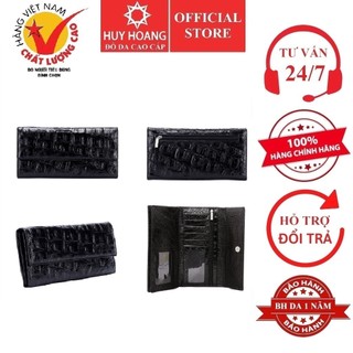 Ví nữ vân cá sấu huy hoàng vân lớn 3 gấp màu đen hp3152
