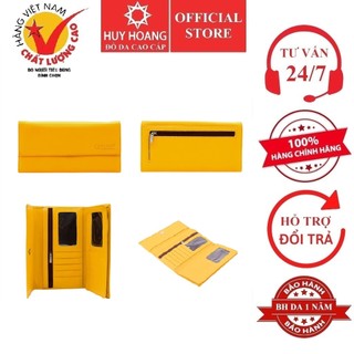 Ví nữ da bò cao cấp Huy Hoàng 3 gấp màu vàng HP3165