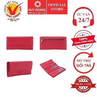 Ví nữ huy hoàng da bò 3 gấp lửng màu đỏ đô hp3167