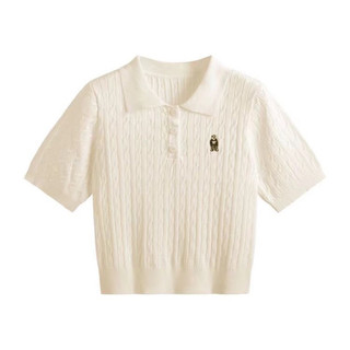 Áo len polo thêu hoạ tiết gấu dáng crop