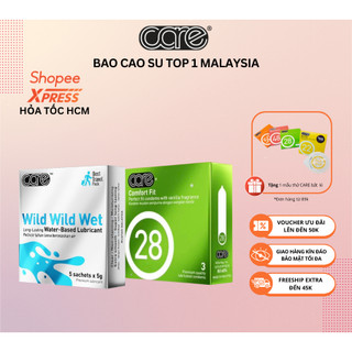 bao cao su mỏng CARE 28 hương vani, hộp 3 bcs chống xuất tinh sớm và Hộp 5 Gel bôi trơn gốc nước