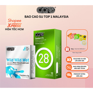 Bao cao su mỏng CARE 28 hương vani hộp 12 bcs và Hộp 5 Gel bôi trơn gốc nước hộp 5 gói gel bôi trơn