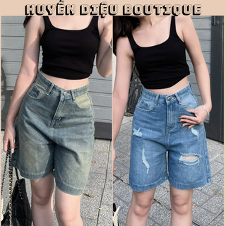 Quần short jean nữ hai màu chất jean mềm mịn Basic , quần short bò cá tính hack dáng - Huyền Diệu Boutique