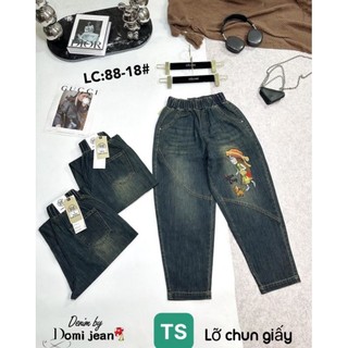 Quần jean baggy lửng lưng thun thêu hình size SML