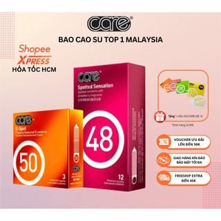Bao cao su gai CARE 48 và CARE 50 có gai gân mỏng, nhiều gel, hương dâu, hương rừng nhiệt đới - Hộp 12 và hộp 3 bcs
