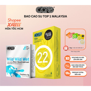 Bao cao su siêu mỏng CARE 22 hộp 6 bcs siêu mỏng và Hộp 5 gói Gel bôi trơn gốc nước - CARELATEX HCM