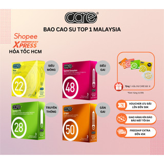 Combo 4 hộp 3 chiếc bao cao su CARE 22 28 48 50 siêu mỏng, bcs có gai kéo dài thời gian nhiều gel CARE LATEX