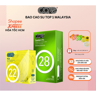 bao cao su siêu mỏng CARE 22 hộp 3 bcs hương nước hoa & CARE 28 hộp 12 nhiều gel bôi trơn, kéo dài thời gian, hương vani
