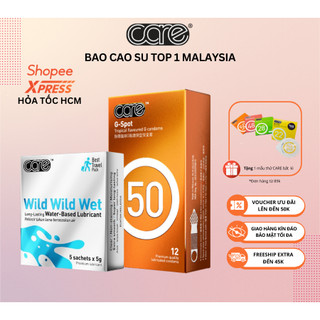 bao cao su có gai và gân CARE 50 hương nhiệt đới hộp 12 bcs gai gân và Hộp 5 gói Gel bôi trơn gốc nước - CARELATEX HCM