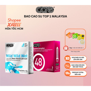 COMBO bao cao su gai CARE 48 hương dâu 3 bcs gai và Hộp 5 Gel bôi trơn gốc nước - CARELATEX