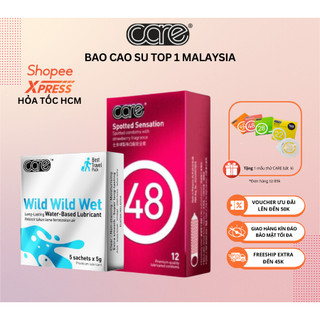 Bao Cao Su Gai CARE 48 hương dâu hộp12 bcs có gai, hương dâu, kéo dài thời gian và Hộp 5 Gel bôi trơn gốc nước CARELATEX
