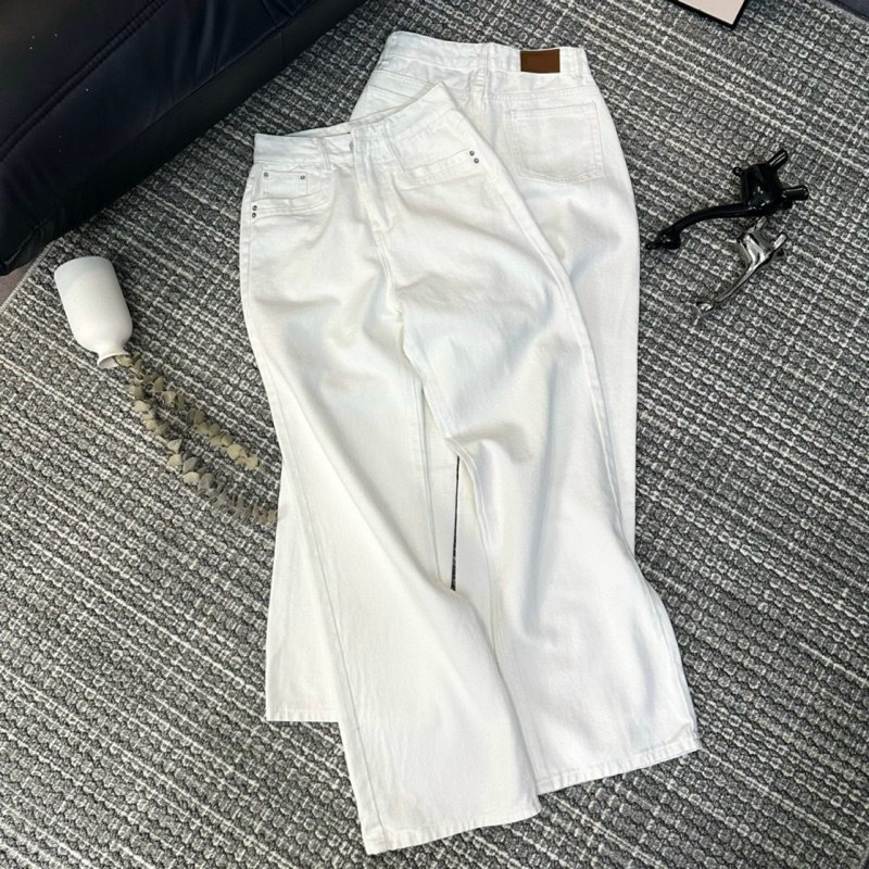 [K-JEANS] Quần jeans suông trắng phối viền túi (mã T002)