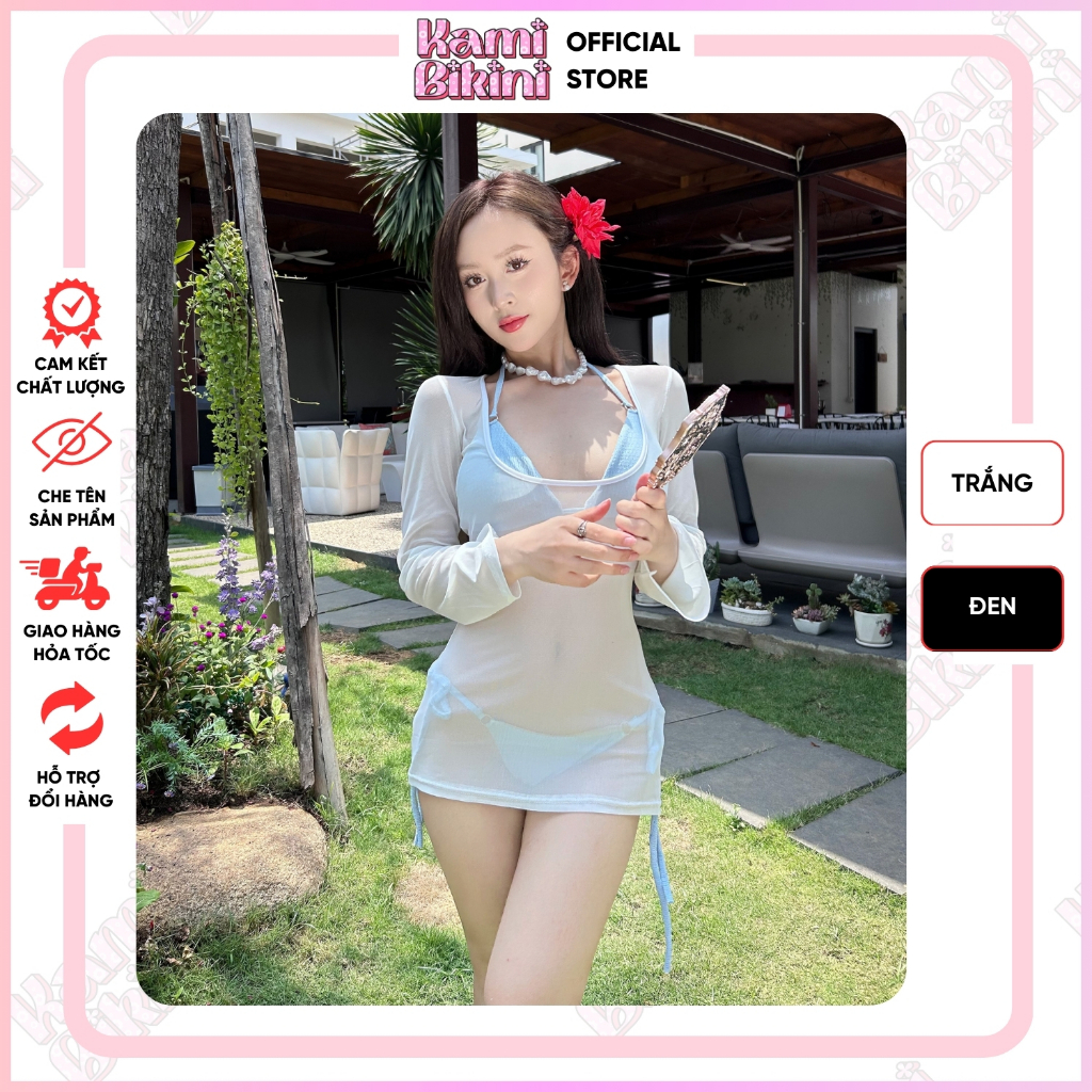 Áo váy lưới tay loe co giãn tôn body xuyên thấu mặc ngoài bikini đi biển. Có thể mặc 2 kiểu ( KHÔNG KÈM BIKINI) - Mã M02